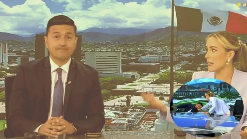 CONDUCTOR DE NOTICIERO SUFRE CAÍDA EN PLENA TRANSMISIÓN EN VIVO